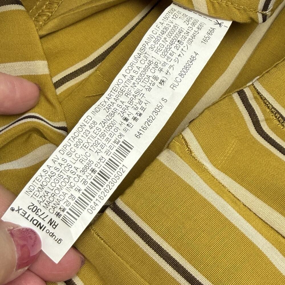 Zara TRF Striped Wide Leg Pants Mustard Yellow Stripe Button Front Women’s Small - Picture 10 of 13